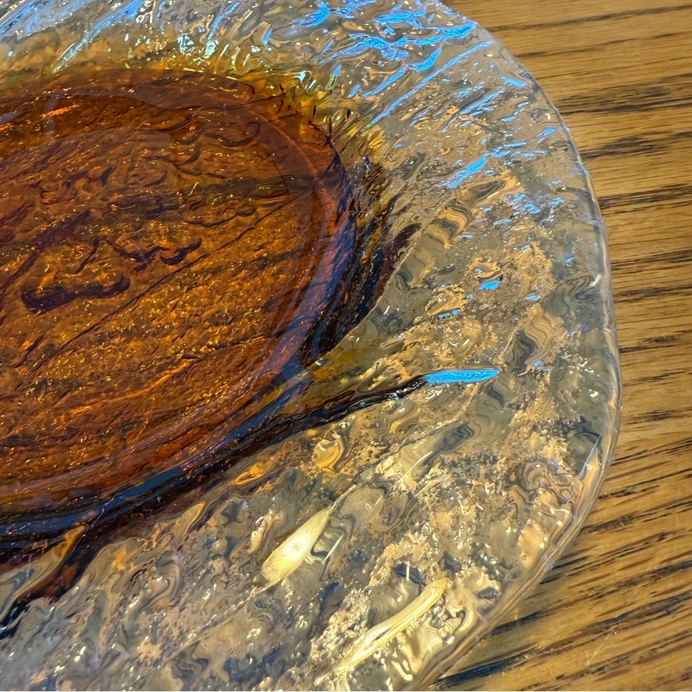Vintage 1960s DANISH MODERN SWEDISH SCANDO 8.5" ART GLASS PLATE Amber Textured - Picture 10 of 11